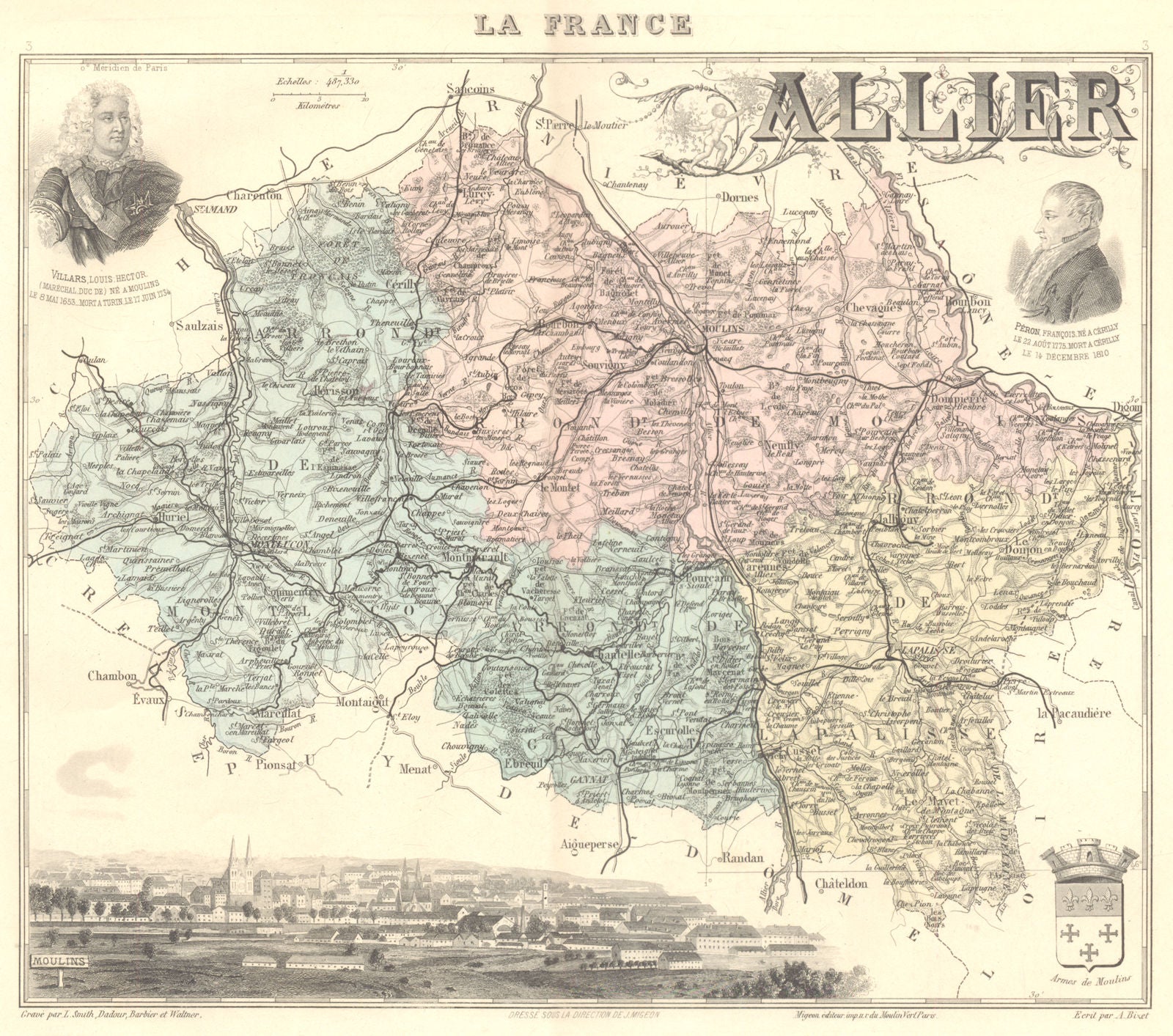 ALLIER. Allier département.  Moulins vignette. Vuillemin 1903 old antique map